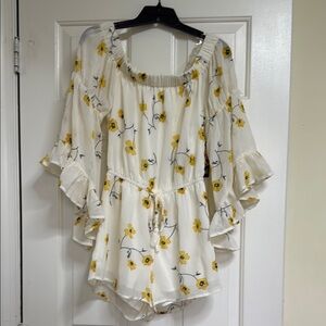 Floral White and Yellow Women's Romper